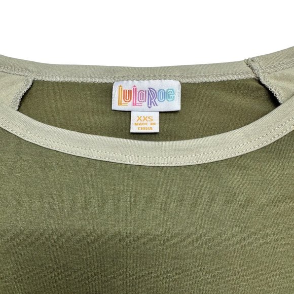 LuLaRoe Retired Julia Dress XXS Olive Green Beige Raglan SS Form Fit NWT - Picture 3 of 9